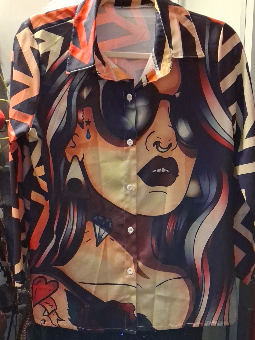 Graphic Button-Down Shirt — Multi-Color Artistic Print
